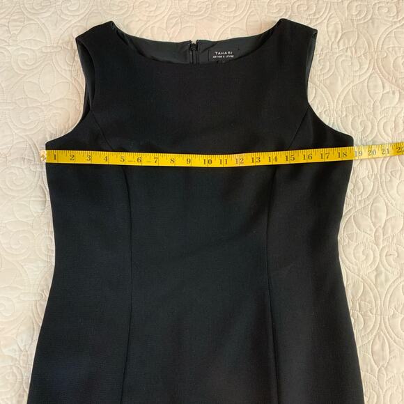 Tahari ASL sleeveless sheath midi dress black crepe fully lined back zip size 10 - Picture 7 of 8
